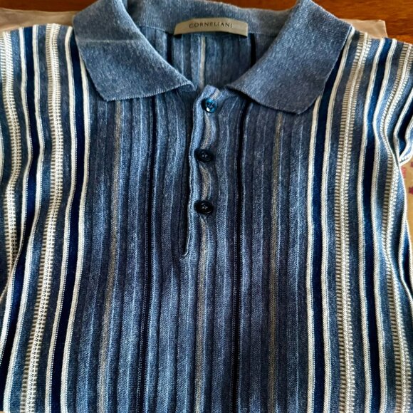 NEW-Corneliani Silk Linen Striped 3-Button Polo Shirt Mens Size 48, $575RT - Picture 5 of 12